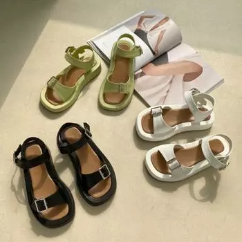 Double Buckle strap student sandals women slippers summer platform shoes femme sandalias korean open toe thicken soled sandales 5 чёрный
