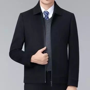 Двойной воротник, чистая шерсть, мужская куртка, осень-зима, кашемировое короткое пальто для людей среднего возраста, высококачественное шерстяное пальто для папы 170