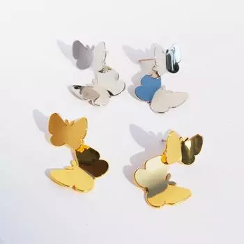 Двойной диск танцевальные модные серьги ювелирные изделия ниша мода зеркало трехмерные серьги бабочки женские ежедневные пригородные серьги 163 золотой