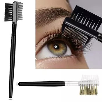 Double Ended Dual Head Wood Handle Eyelash Brush Makeup Brushes Eyebrow Comb Eyebrow Brush Comb чёрный