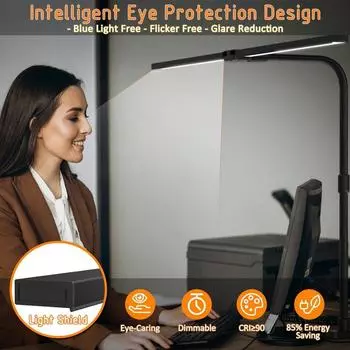 Double Head LED Clip Desk Lamp Architect Table Lamp for Home Office Lighting 3 Color Mode and 10 Dimmable Eye Protect Desk lamps Dimmable