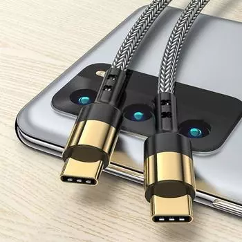 Double Headed Fast Charging Data Cord Lightweight Type-C To Type C Cable Quick Charge 1.2m