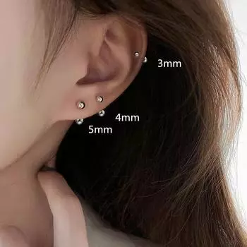 Double-Headed Screw Female Sleep No Need to Take off Peas Ear Bone Stud Turnbuckle-silver peas 3mm [three pairs]]