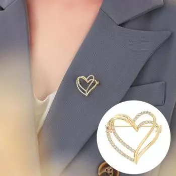 Двойная брошь в форме сердца, элегантная женская булавка из нержавеющей стали, устойчивая к окислению, универсальный аксессуар для свадебного корсажа серебряный