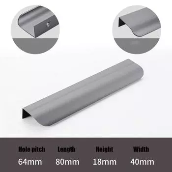 Double Hole Hidden Cabinet Handle Black/gold/grey Wardrobe Long Handle Arc Door Handle Cupboard length80mm серый