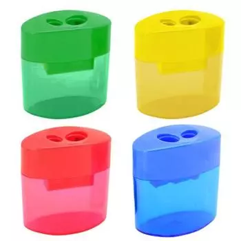 Double Hole Pencil Sharpener with Lid Plastic Manual Pencil Sharpener Portable Colored Pencil Sharpener for Kids Adults Students School Office 4pcs