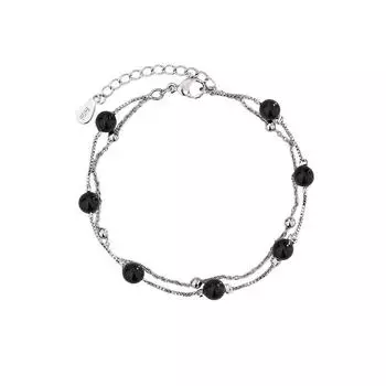 Double-Layer Black Agate Bracelet, Personalized Transfer Small Round Bead Bracelet, Black Pearl Bracelet, Girlfriend. copper (white gold)