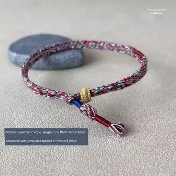 [Double Layer Carrying Strap] Wearable Flexible Ring Donut as Right as Rain Handmade Tibetan Cotton String Wearable Gold Bracelet 14cm Fei Blue(Select by hand circumference length)
