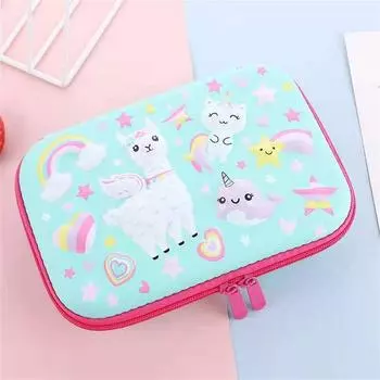 Double Layer Cartoon Kawaii Large Capacity Student Pen Bags Pencil Cases 3D Pencil Bags Pencil Box Green alpaca