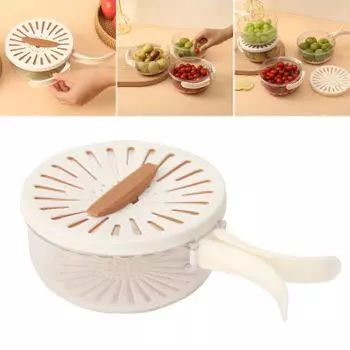 Двухслойная корзина для слива, миска для мытья фруктов с ситечком, пищевая, без BPA белый