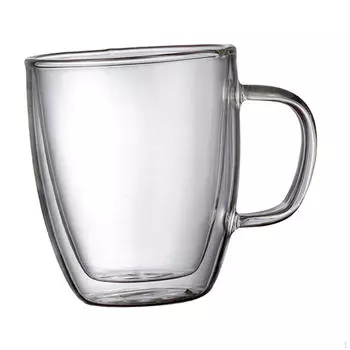 Двухслойная стеклянная кружка для кофе, чашка для эспрессо с ручкой, молоко для смузи, йогурт 350ml