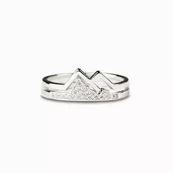 Double-Layer Inlaid Heart Mountain Peak Couple Ring Female, Simple And Versatile Hipster Cold Wind Zircon Index Finger Ring 6