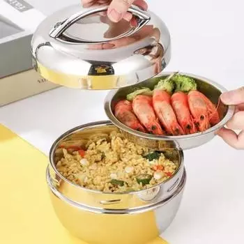 Double Layer Insulated Bowl Stainless Steel Food Storage Container Thermal Lunch Box Picnic L