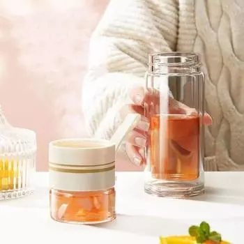 Double-layer Insulated Glass Cups, Heat-resistant and Portable Tea Cups, Tea and Water Separation Cups, Heat-resistant Glass Cup зелёный