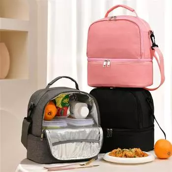 Двухслойная сумка для ланча, большая, для взрослых и детей, термоизоляционная сумка для ланча, переносная, для путешествий на открытом воздухе, для пикника, контейнер для хранения еды