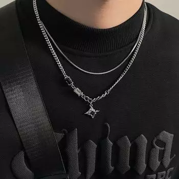Double-layer necklace for men, hip-hop style couple style