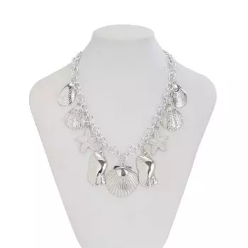 Double Layer Pearl Shell Necklace Beach Style Exaggerate Metal Necklace Starfish Necklace Women Silver Shell