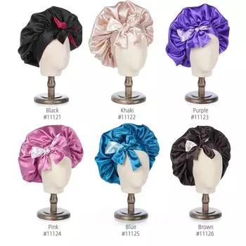 Двухслойная атласная шапочкаБольшая атласная шапочка-чепчик для волос, многоразовая регулирующаяся шапочка для ухода за волосами, шапочки для сна Fo