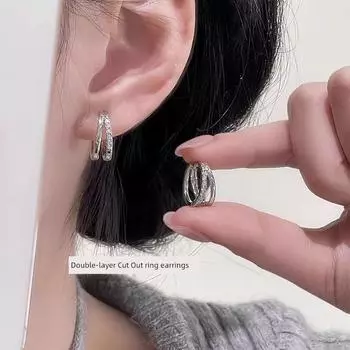 Double-Layer Simple Bracelet Earrings for Women Special-Interest Design 2025 New Arrival Best Selling Accessible Luxury Classy Anti-Allergy Earrings Double-layer plain hoop earrings