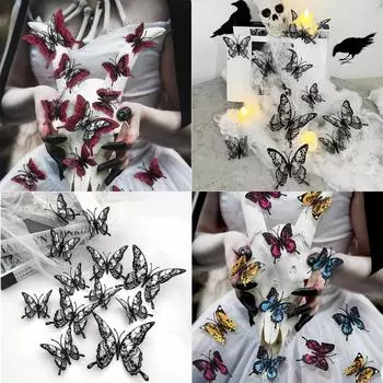 Double-layer skull rose Halloween 3D butterfly decoration,3D stickers for living room and bedroom decoration,A set of 12 коричневый