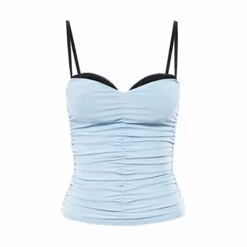 Double Layer Slim Fit Patchwork Slim Looking Short Top Camisole Light Blue S