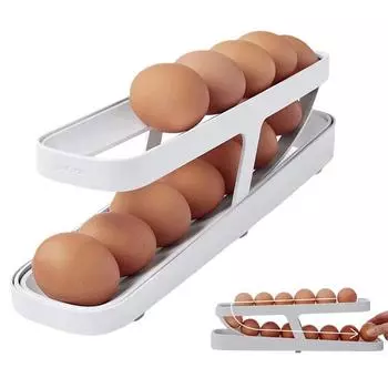 Двухслойный компактный держатель для яиц, бытовой кухонный холодильник, ящик для яиц, устойчивый к падениям, стеллаж для хранения, автоматический ролик для яиц белый