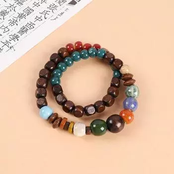 Double-layer stacked ceramic beaded bracelet men s and women s retro literary niche bracelet accessories