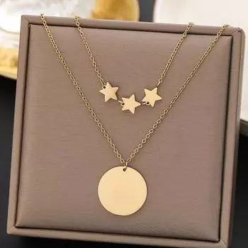 Double-layer Star Stacked Collarbone Chain Women s Year Short Necklace
