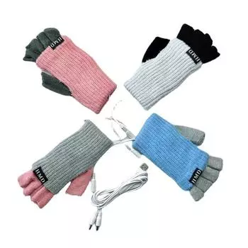 Двухслойные утолщенные USB-перчатки с электроподогревом, ученические теплые перчатки с полупальцами, опционально с 3-скоростным контролем температуры One size single-sided hand back heating