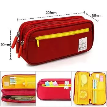 Double-Layered Pencil Case Large Capacity Pen Pouch Multiple Zipper Layers Pencil Box Student School Supplies чёрный
