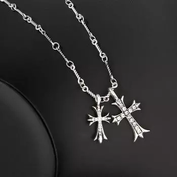 Double Necklace Personalized Trendy Retro Silver Diamond Pendant Men S And Women S Accessories Necklace