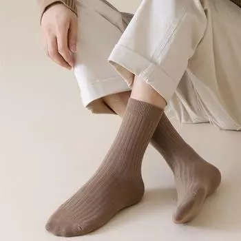 Double-Needle Anti-Pilling Men S Socks Combed Cotton Basic Black And White Gray Vertical Striped Men S Cotton Socks Medium Tube Business Socks One Size темный кофе