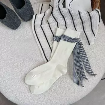 Double-needle Ballet-style Grey Lace Socks Women s Spring and Autumn Mid-length Heel Bow Pile Socks 1 pair