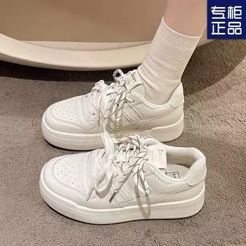Double pair of shoelaces, fashionable thick-soled German training shoes 2025 matte new spring little white shoes, women s retro casual sports shoes 35 белый