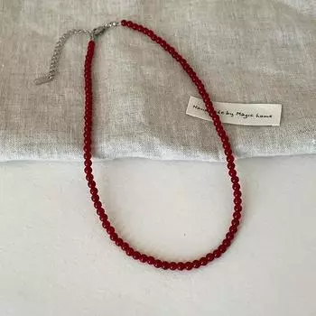 Double red bead necklace, women s sweet lucky pearl chain necklace, beautiful jewelry accessories 1