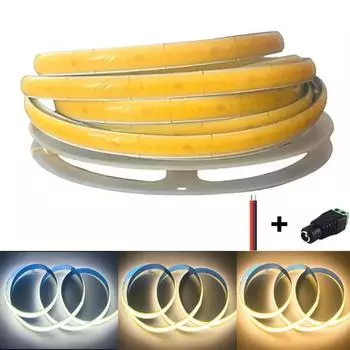 Двухрядная светодиодная лента COB DC12V 8MM, гибкая светодиодная лента, 360 светодиодов/м, 3000K/4000K/6000K, высокоплотное линейное освещение для гостиной 0.5M теплый белый