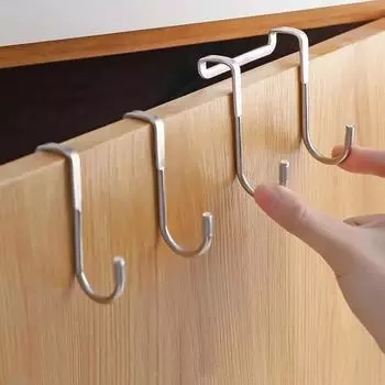 Double S-Shape Hook 304 Stainless Steel Hook Free Punching Kitchen Bathroom Cabinet Door Back Type Coat Towel Storage Hanger