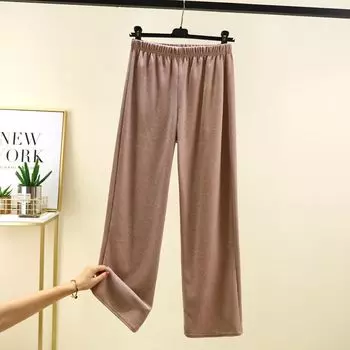Double-Sided Brushed Dralon Home Pants Women s Winter Elastic Waist plus Size Straight Casual Pants All-Matching Outer Wear Thick Pajama Pants Khaki XL (60.00 kg-67.50 kg recommended