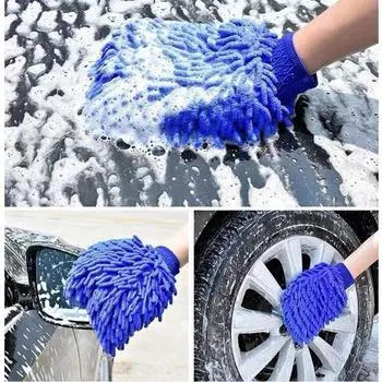 Double-sided Car Care Cleaning Gloves Cleaning Cloth Towel Mitt Car Accessories Microfiber Washable Car Washing Gloves washing Random Color