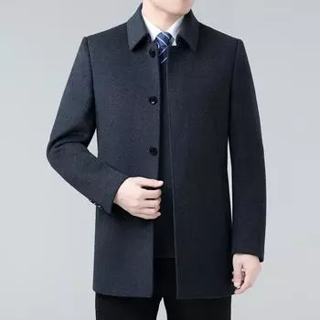 Double-sided cashmere coat for men, medium-length woolen woolen autumn and winter thickened middle-aged dad woolen lapel coat 170