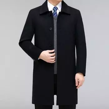 Двустороннее кашемировое пальто для мужчин, шерстяное пальто средней длины, шерстяная повседневная ветровка для осени и зимы для среднего возраста, наряд для папы 170