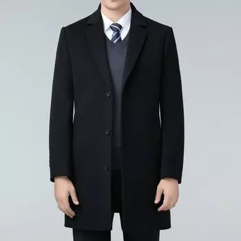 Double-sided cashmere coat men s mid-length winter British style suit collar thickened down lining wool woolen coat 170