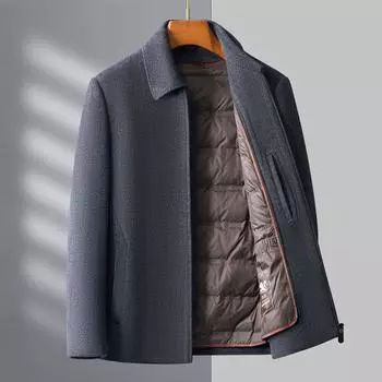 Double-sided cashmere coat men s short woolen lapel thickened down liner coat middle-aged dad wool jacket 170