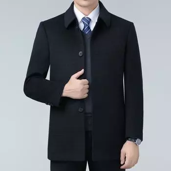Двустороннее кашемировое пальто мужское зимнее шерстяное пальто с лацканами для папы среднего возраста со съемной подкладкой повседневный шерстяной верх 170