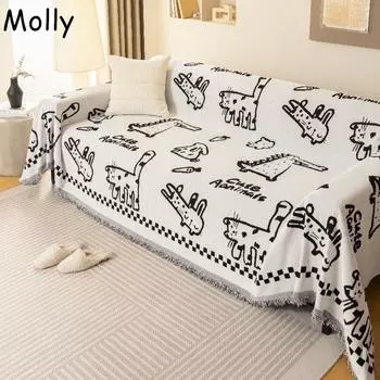 Двусторонний чехол для дивана из синели, всесезонный чехол для дивана, одеяло, полотенце для дивана, чехол для дивана с изображением животных из мультфильмов, устойчивый к царапинам у кошек 130x180cm