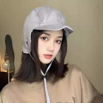 Двусторонняя модная шапка Lei Feng для осени и зимы, теплая, защита ушей, однотонная кружевная ветрозащитная шапка 55-58cm чёрный