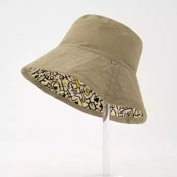 Двусторонняя шляпа-ведро с цветочным узором, женская весенне-летняя шляпа с защитой от солнца, солнцезащитная шляпа с защитой от ультрафиолета, универсальная шляпа с большими полями M (56-58cm) double-sided wear бежевый
