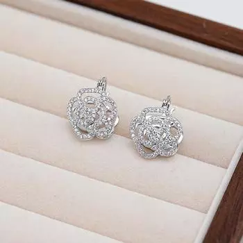 Double-sided French rose zircon earrings, high-end design sense, light luxury earrings, small and delicate versatile ear buckles 14k серебряный