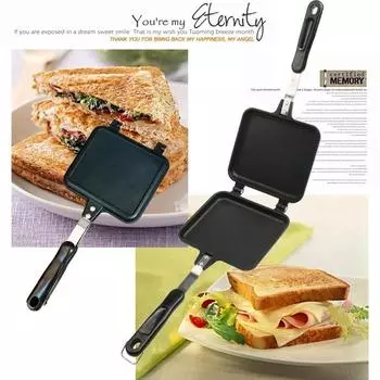 Double Sided Frying Pan Sandwich Maker Nonstick Grilled Sandwich and Panini Maker Pan with Handle Aluminum Flip Pan Easy Cooking чёрный