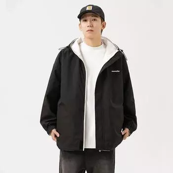 Double-sided Jacket Men s and Women s Autumn Hong Kong Style Hooded Jacket Trendy Brand Men s Casual Tooling Jacket S